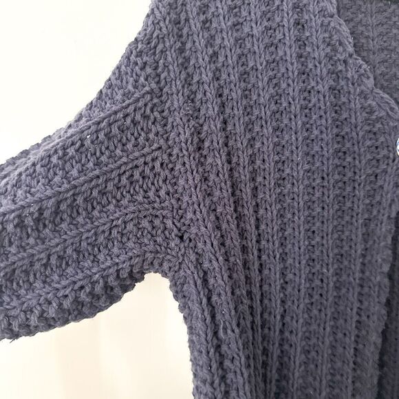 Vintage Cable Knit Fisherman Sweater Womens Medium Navy Cardigan Nautical - Picture 3 of 10